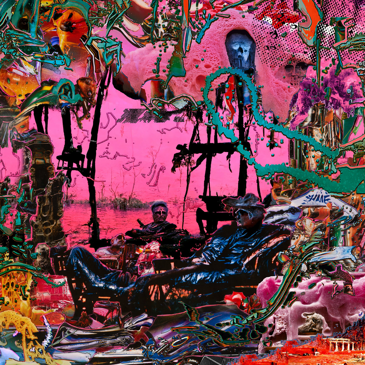 the pink and blue abstract hellscape depicted on the cover of black midi's hellfire record